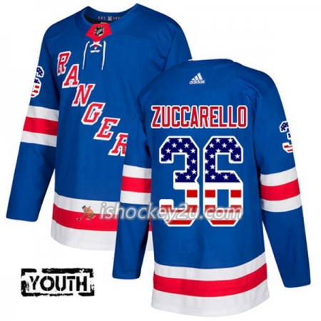 Børn NHL New York Rangers Trøje Mats Zuccarello 36 Adidas 2017-2018 Blå USA Flag Fashion Authentic